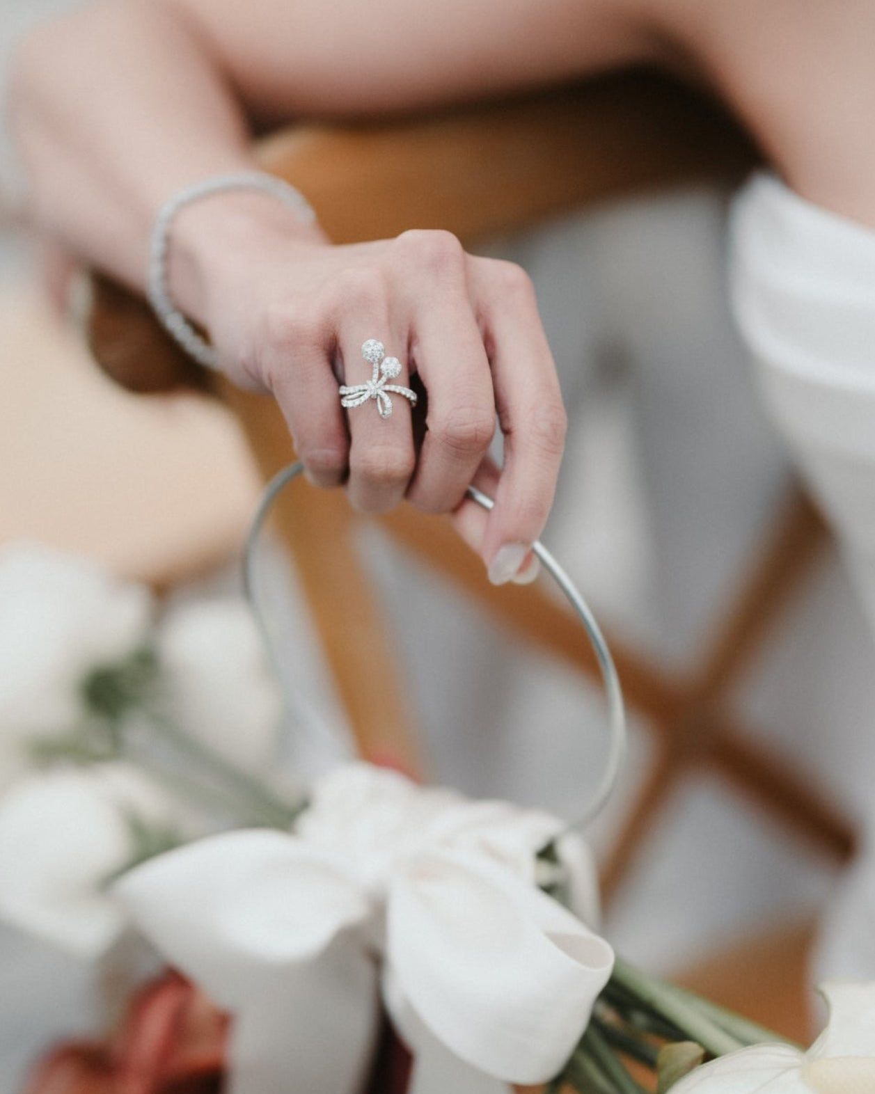 Cherry Ribbon Bow Diamond Ring