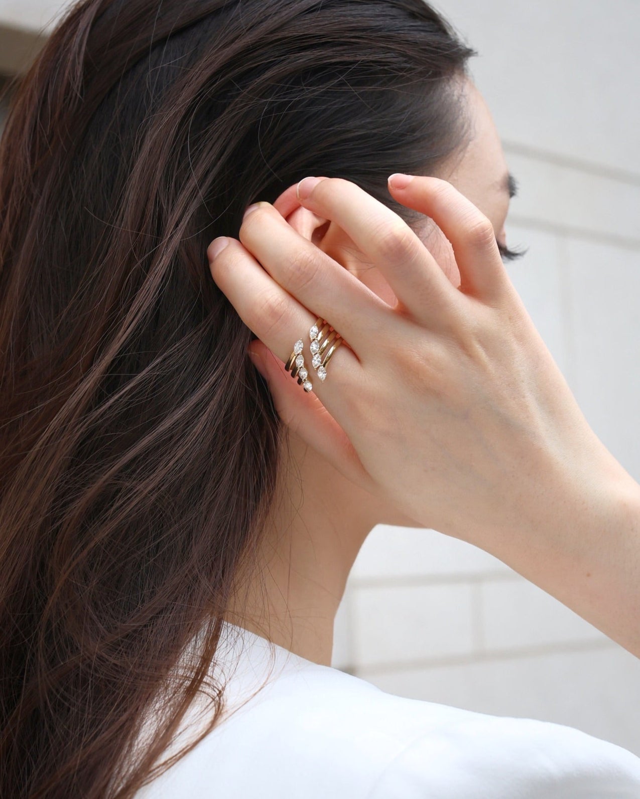 Marquise-shaped Layers Open Ring