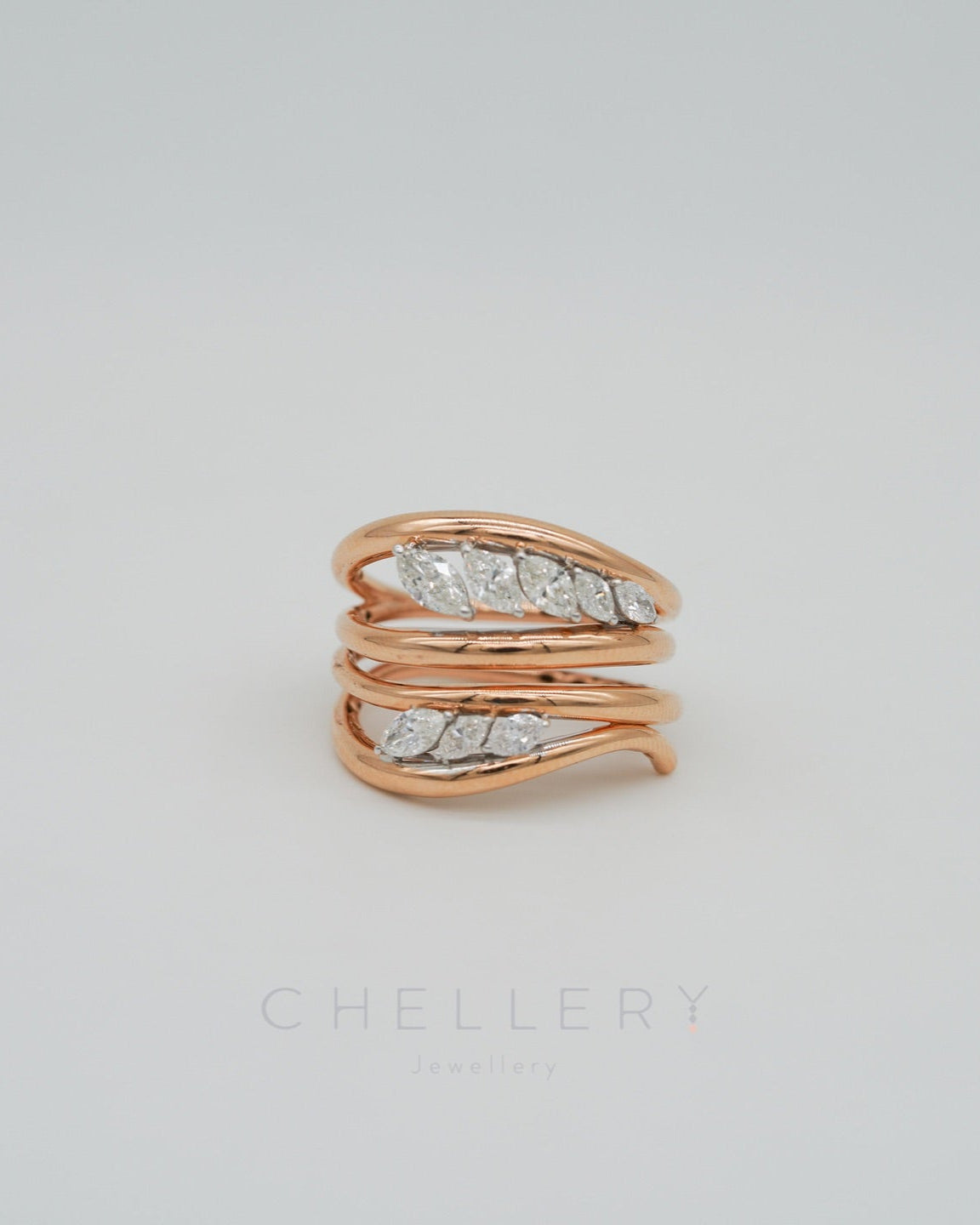 Marquise-shaped Curve Layers Diamond Ring