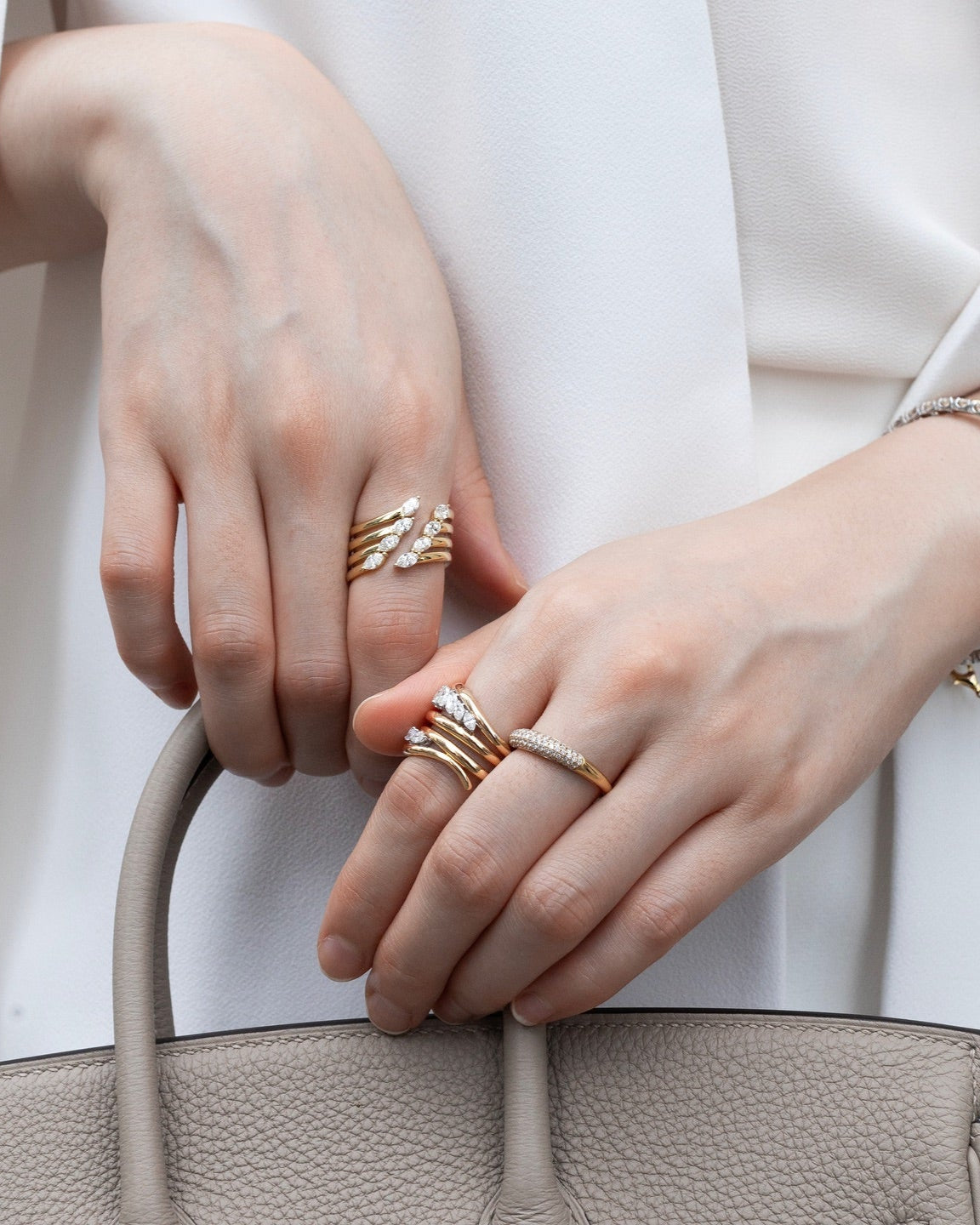 Marquise-shaped Curve Layers Diamond Ring