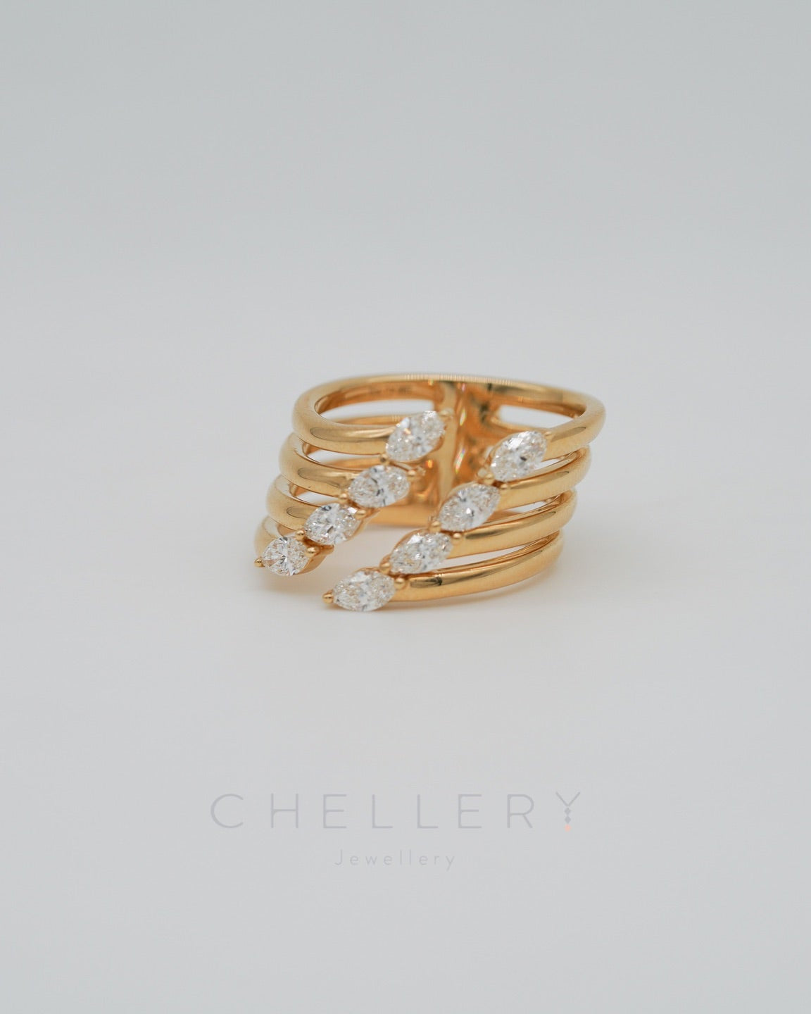 Marquise-shaped Layers Open Ring