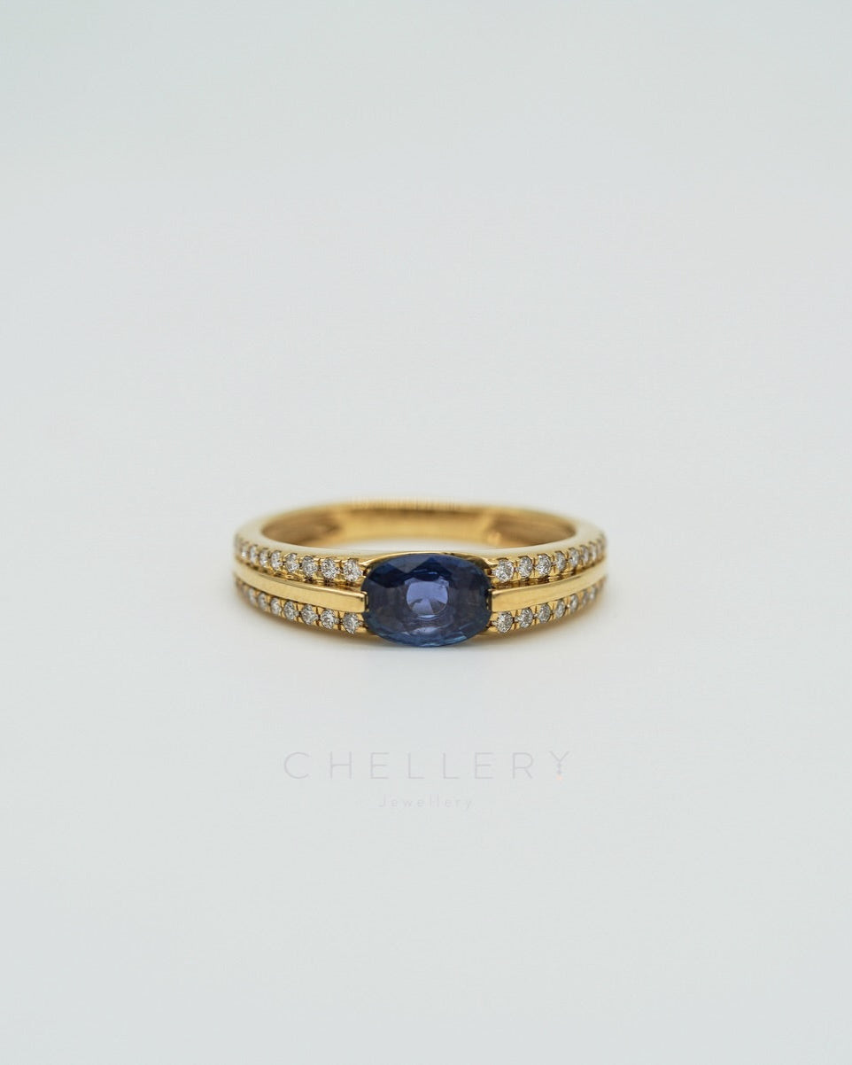 Vintage Blue Sapphire & Diamond Ring