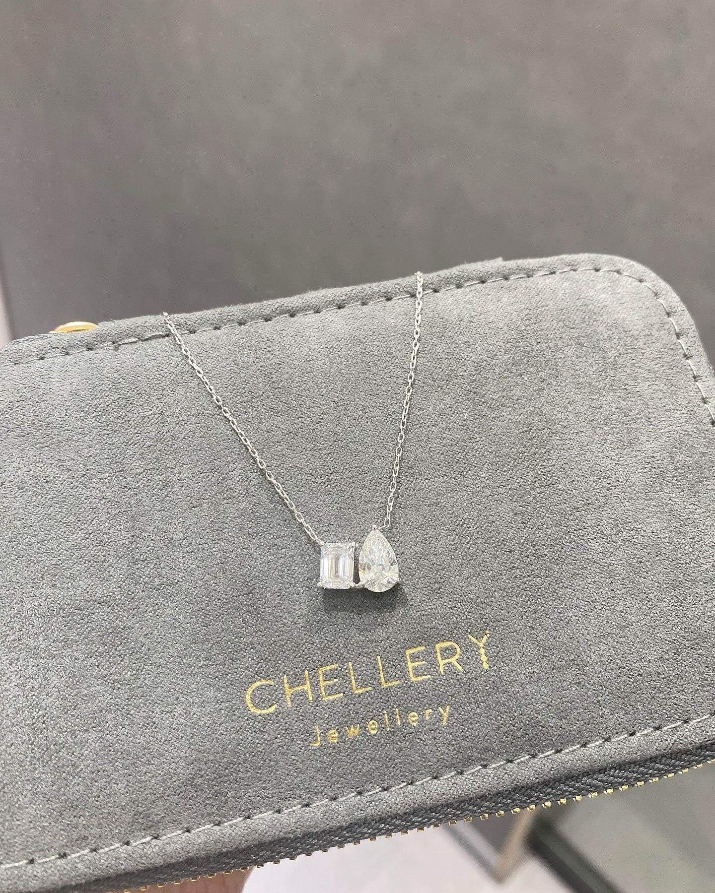 Emerald & Pear-shaped Diamond Duo Necklace