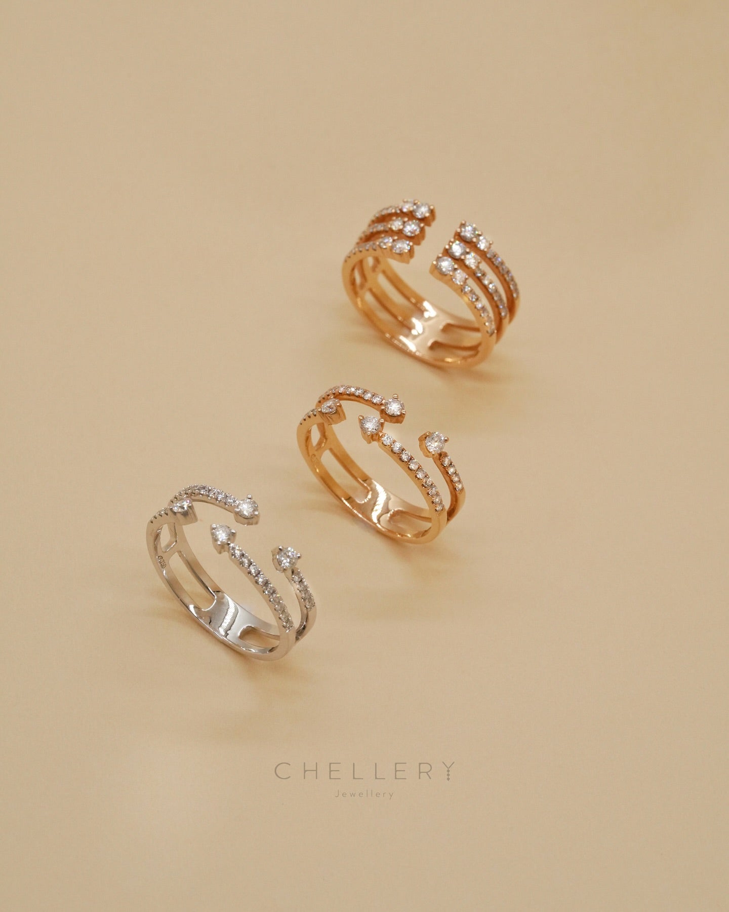 Diamond Staggered Open Ring