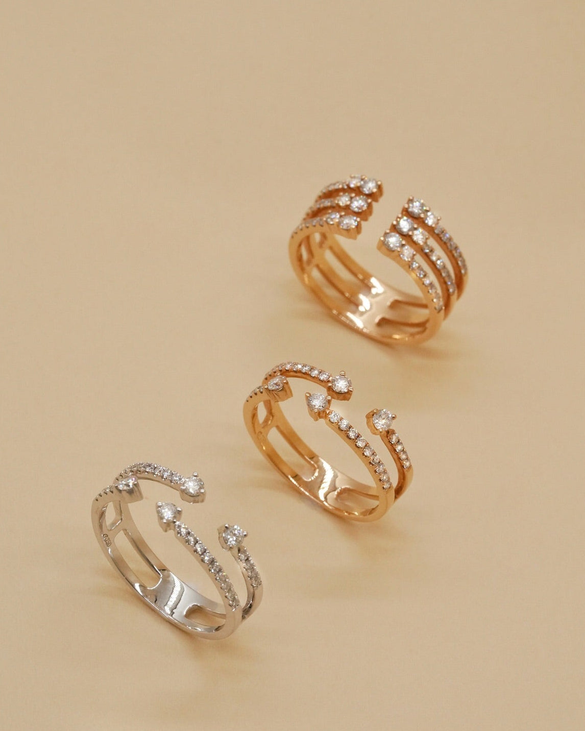 Diamond Staggered Open Ring