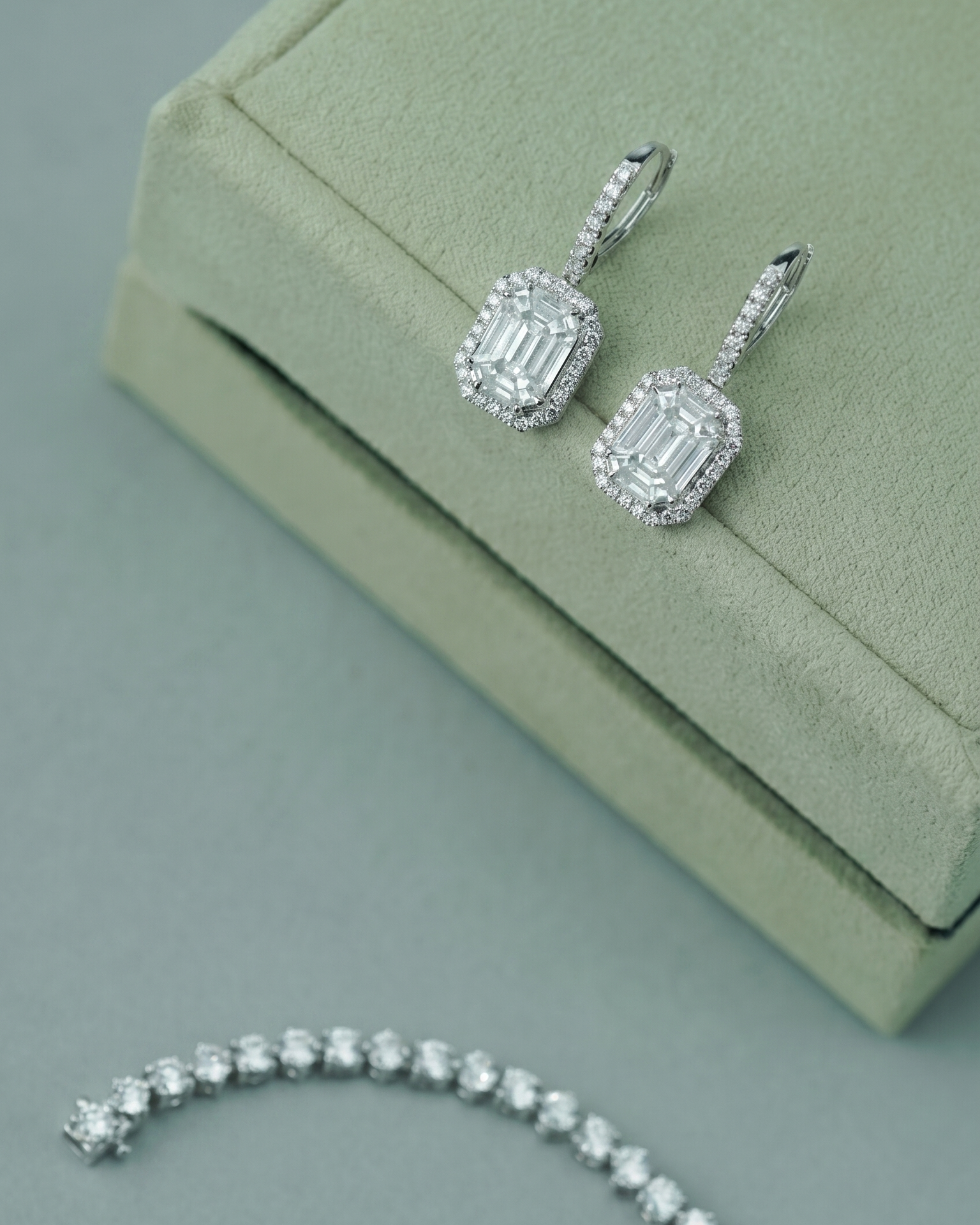 Emerald Pie Cut Diamond Hoop Earrings