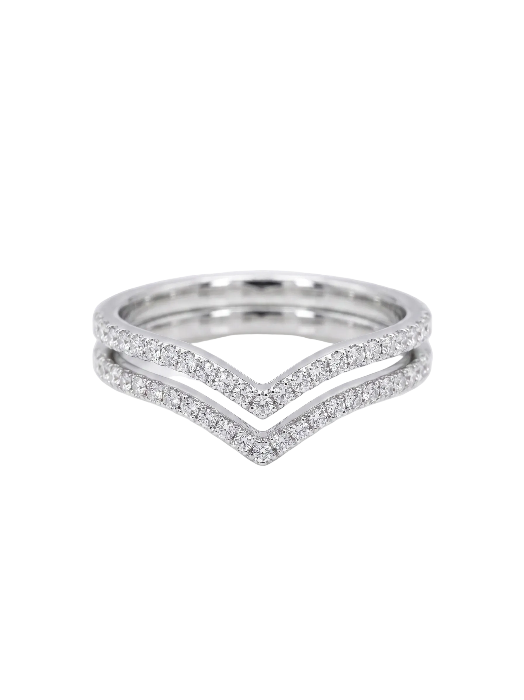 Double Line V-shaped Half Band Diamond Ring