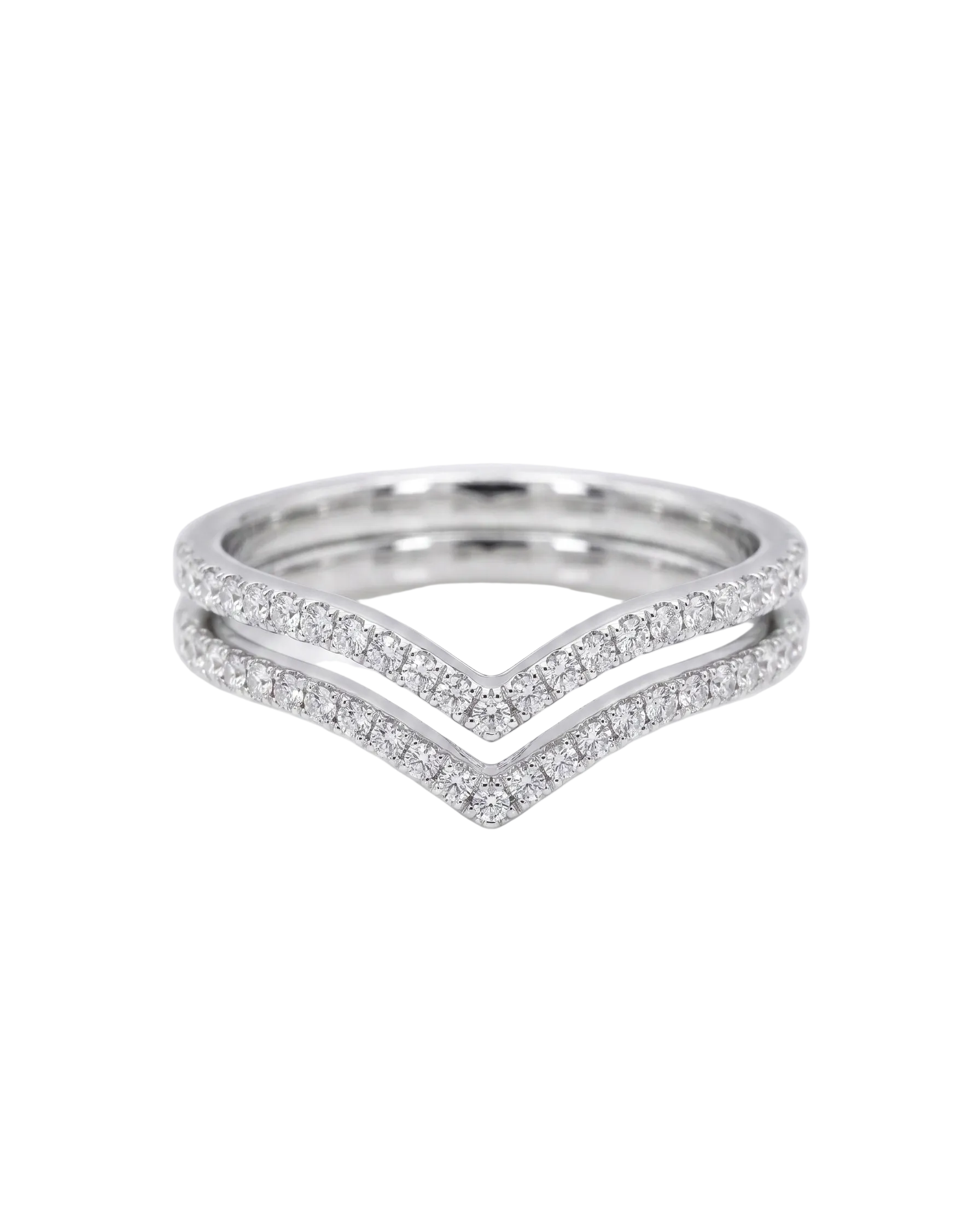 Double Line V-shaped Half Band Diamond Ring