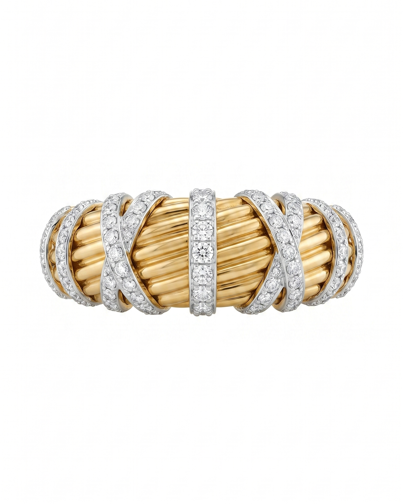 Twisted Ribbon Textured Gold and Diamond Ring