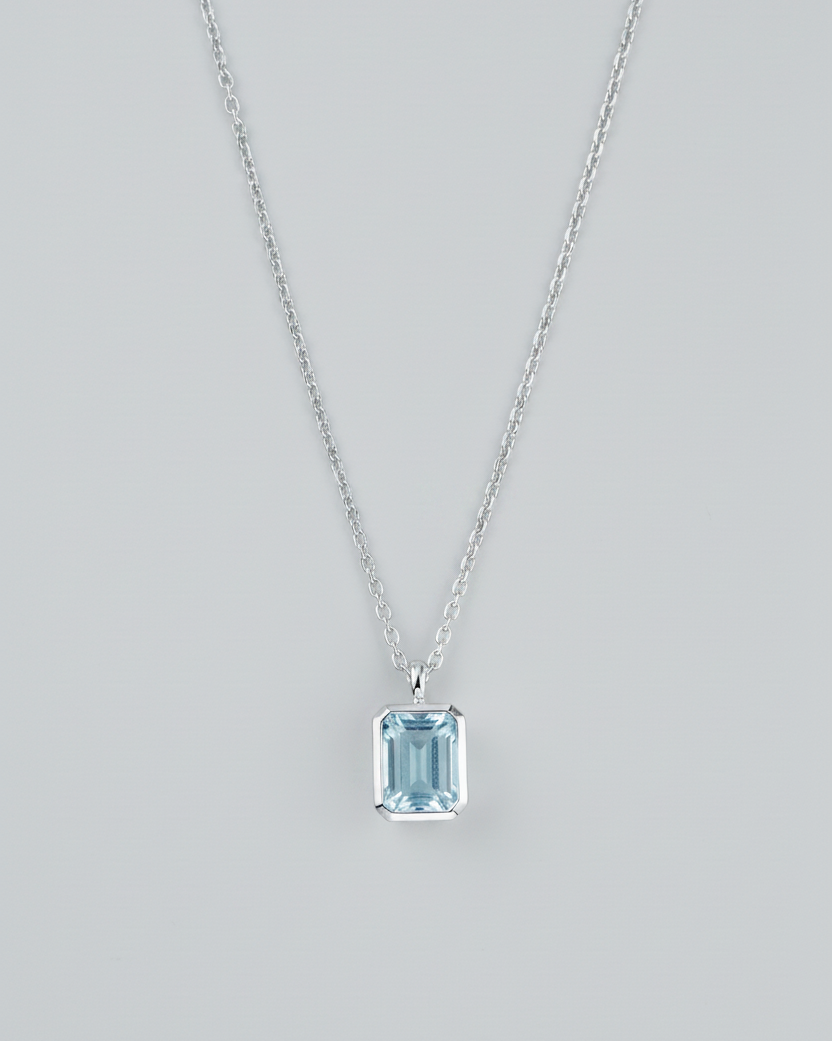 Bezel Emerald-Cut Santa Maria Aquamarine Pendant (White Gold)