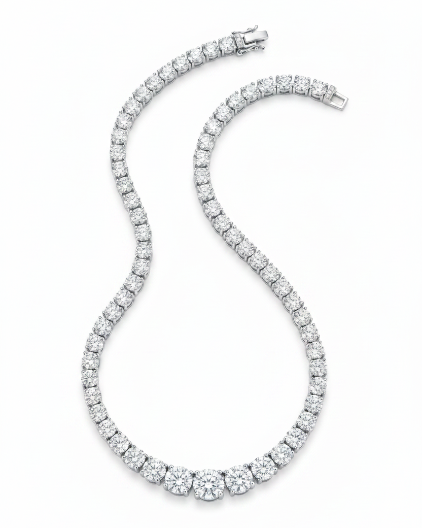 8.45ct Round Natural Diamond Graduating Tennis Necklace