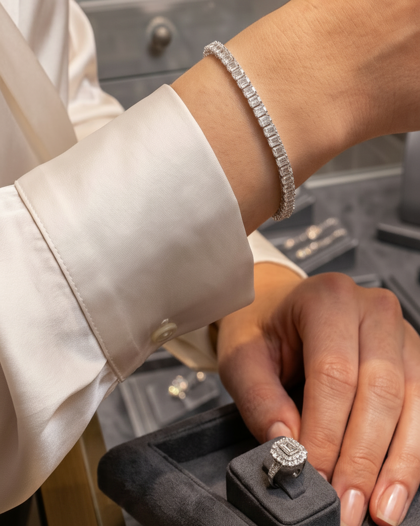 10 Pointers Emerald Cut Diamond Tennis Bracelet