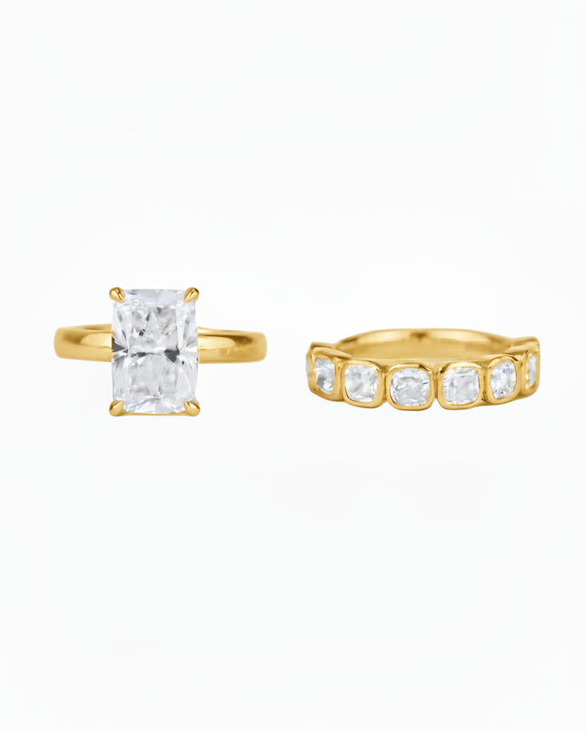 Cushion-Cut Half Band Diamond Ring In Bezel Setting