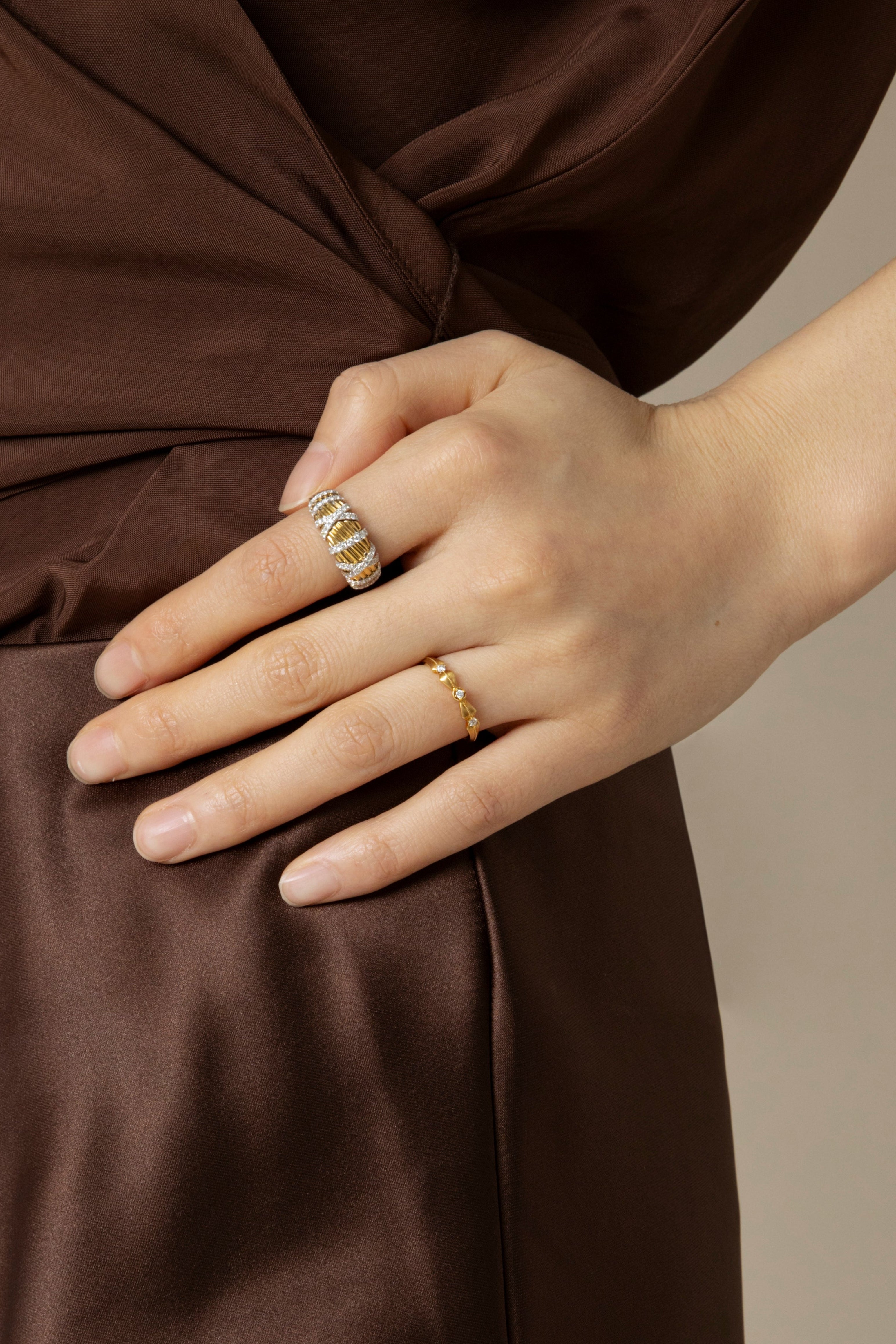Twisted Ribbon Textured Gold and Diamond Ring