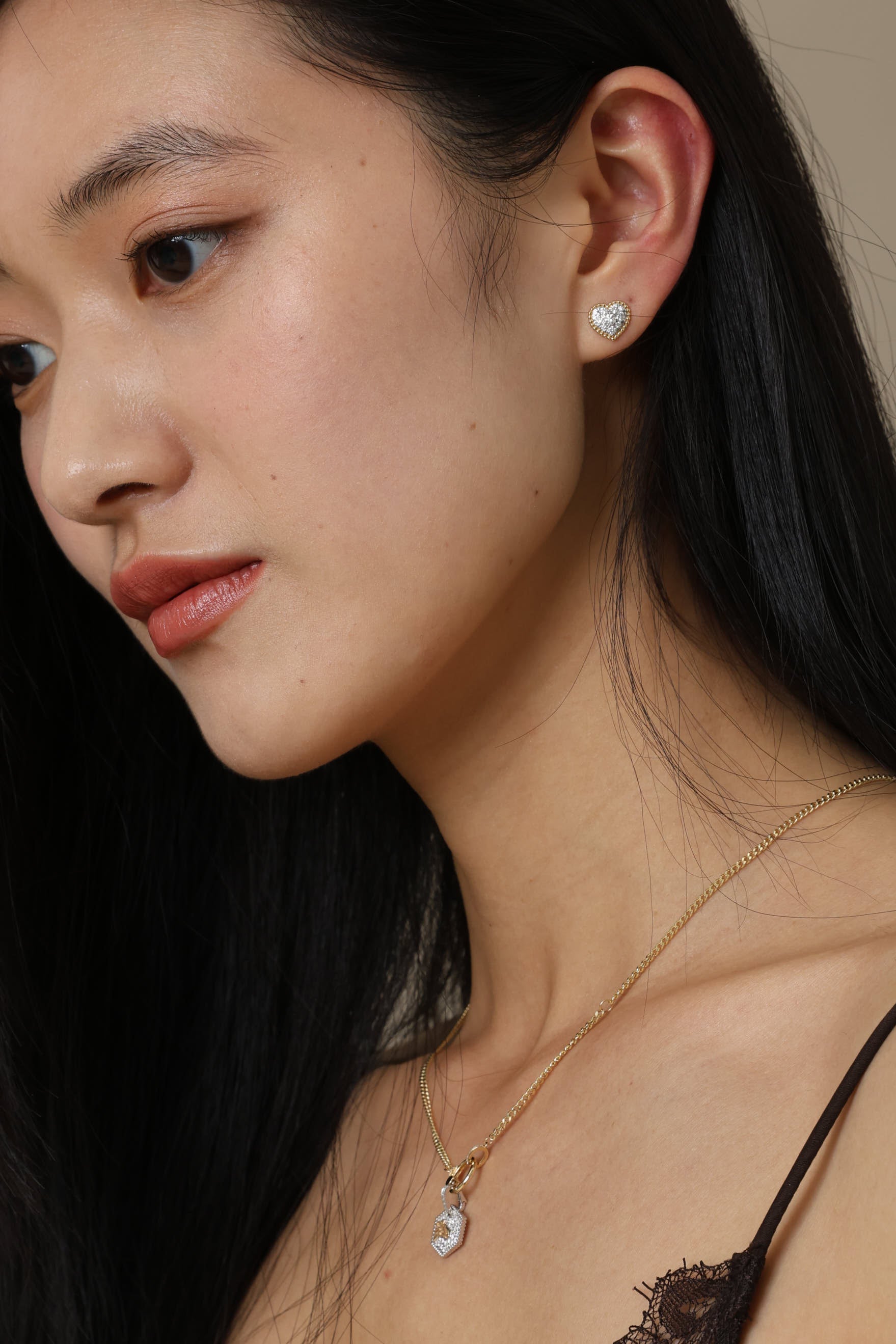 Beaded Heart Pave Diamond Earrings