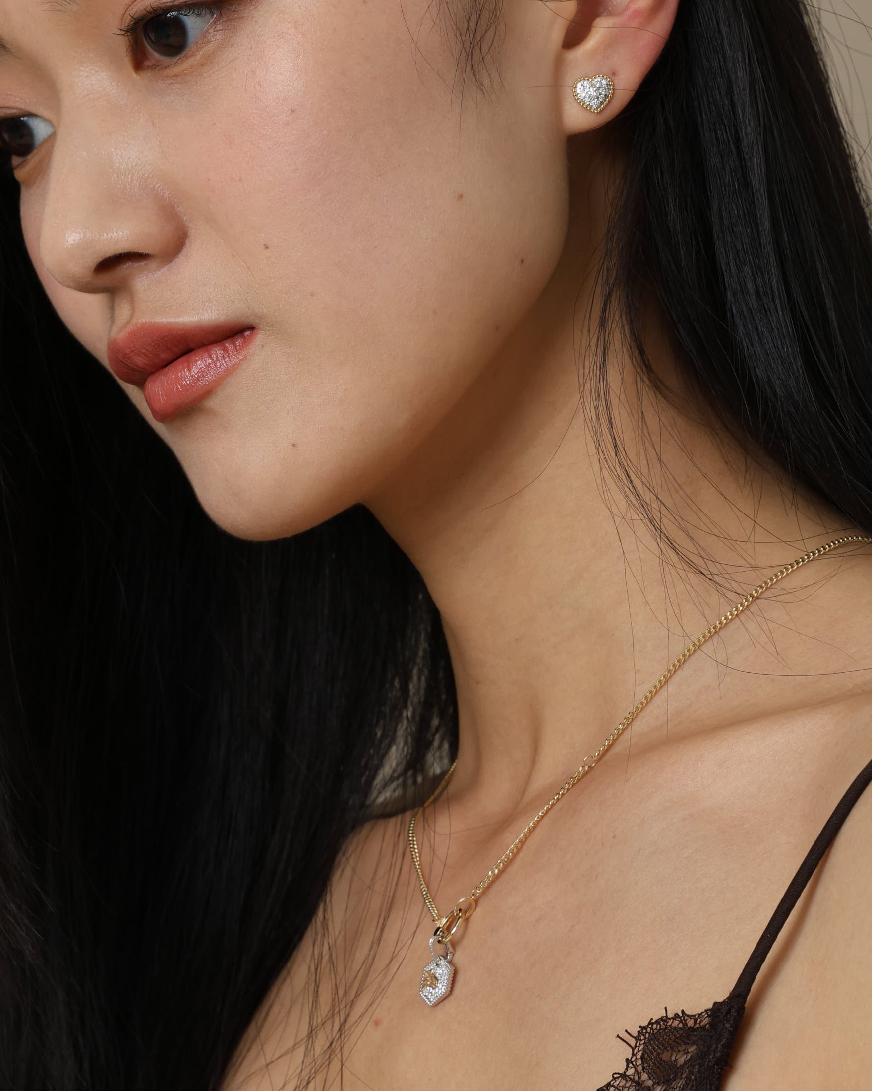Beaded Heart Pave Diamond Earrings