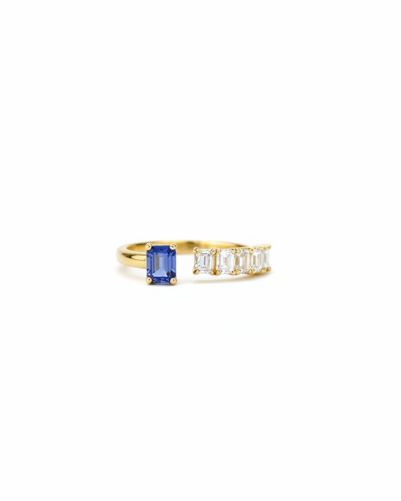 Blue Sapphire & Diamond Open Ring
