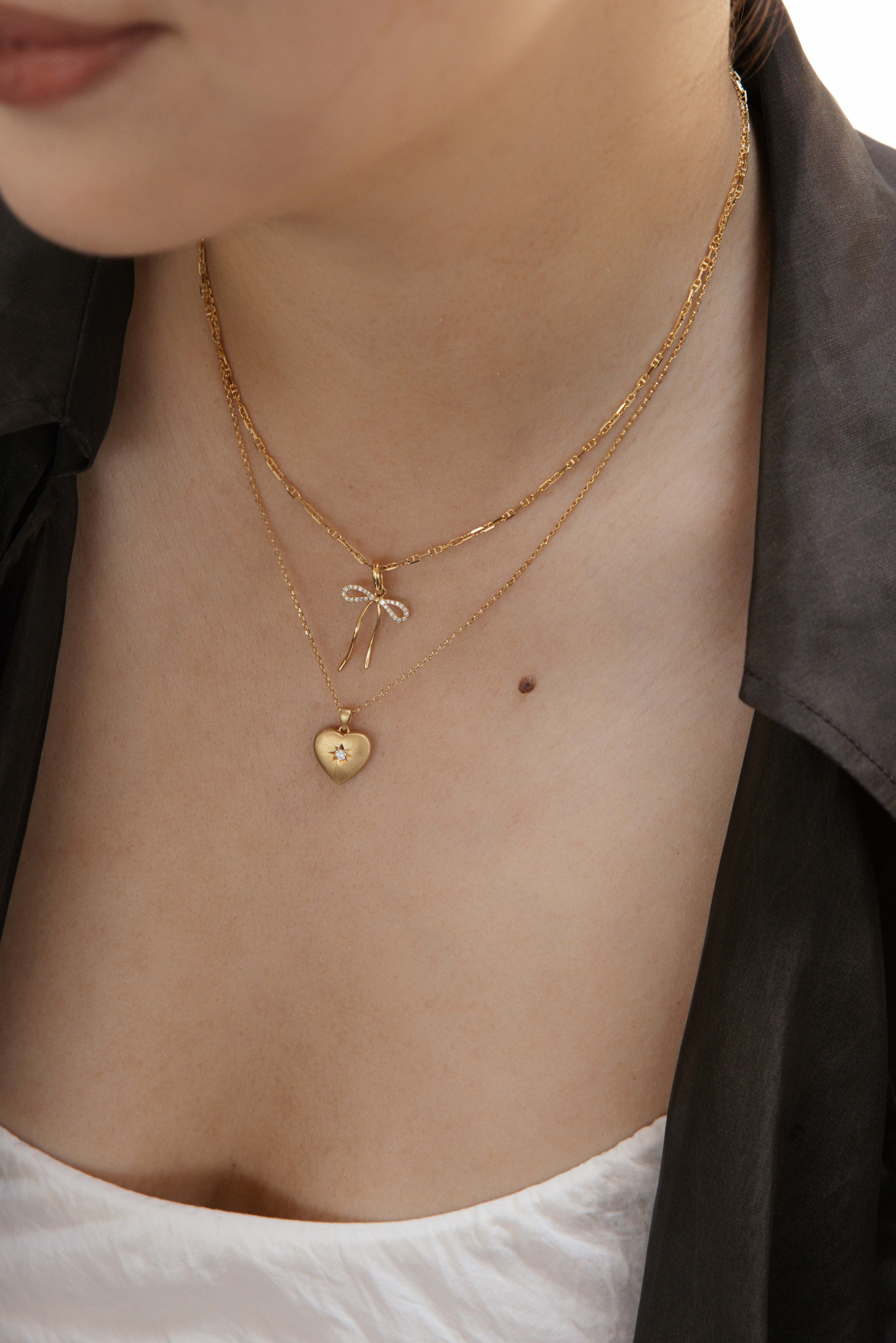 Brushed Style Heart-shaped Diamond Charm