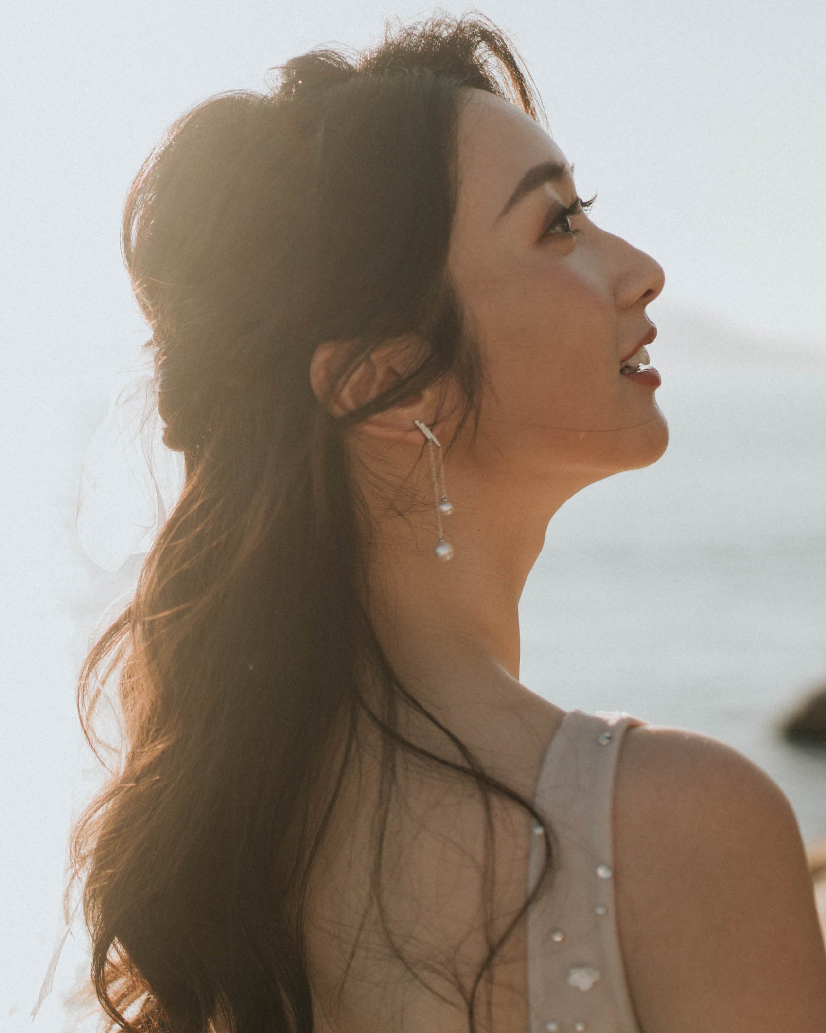 Double-Line Lumina Pearls and Diamond Drop Earrings