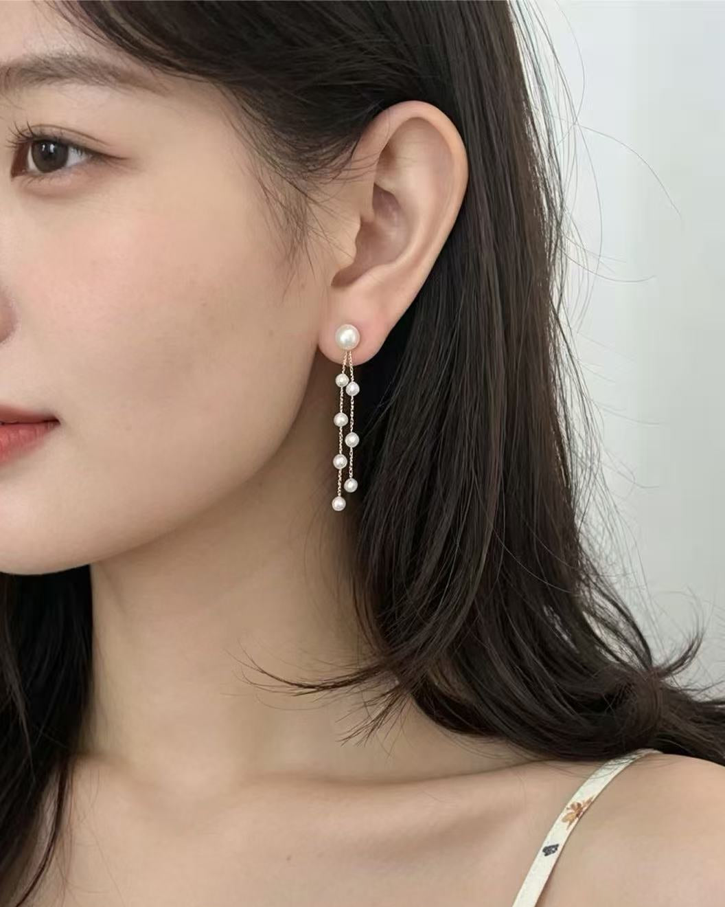 Multi-Pearls Stud Chain Earrings