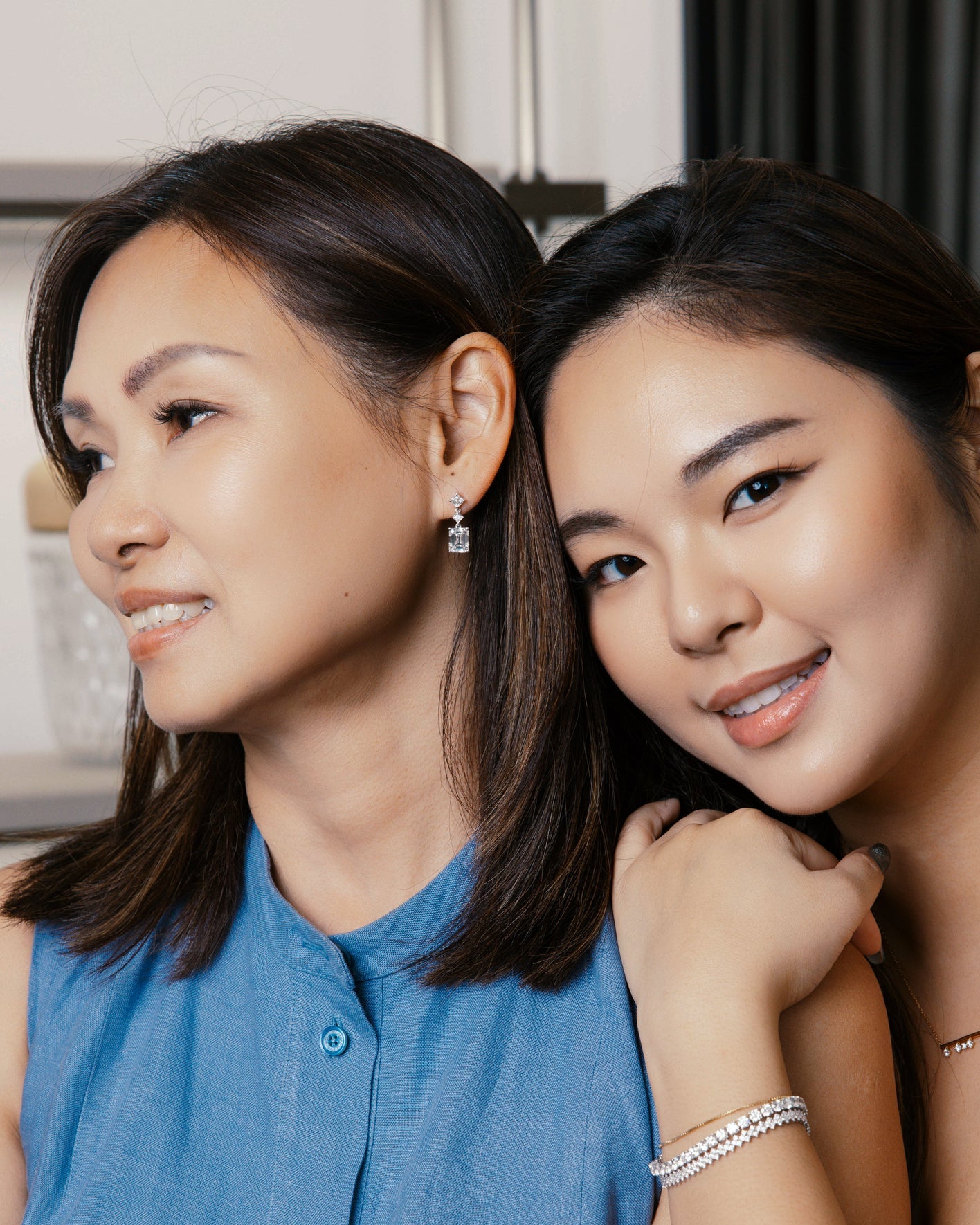 Round and Emerald-Cut Diamond Drop Earrings