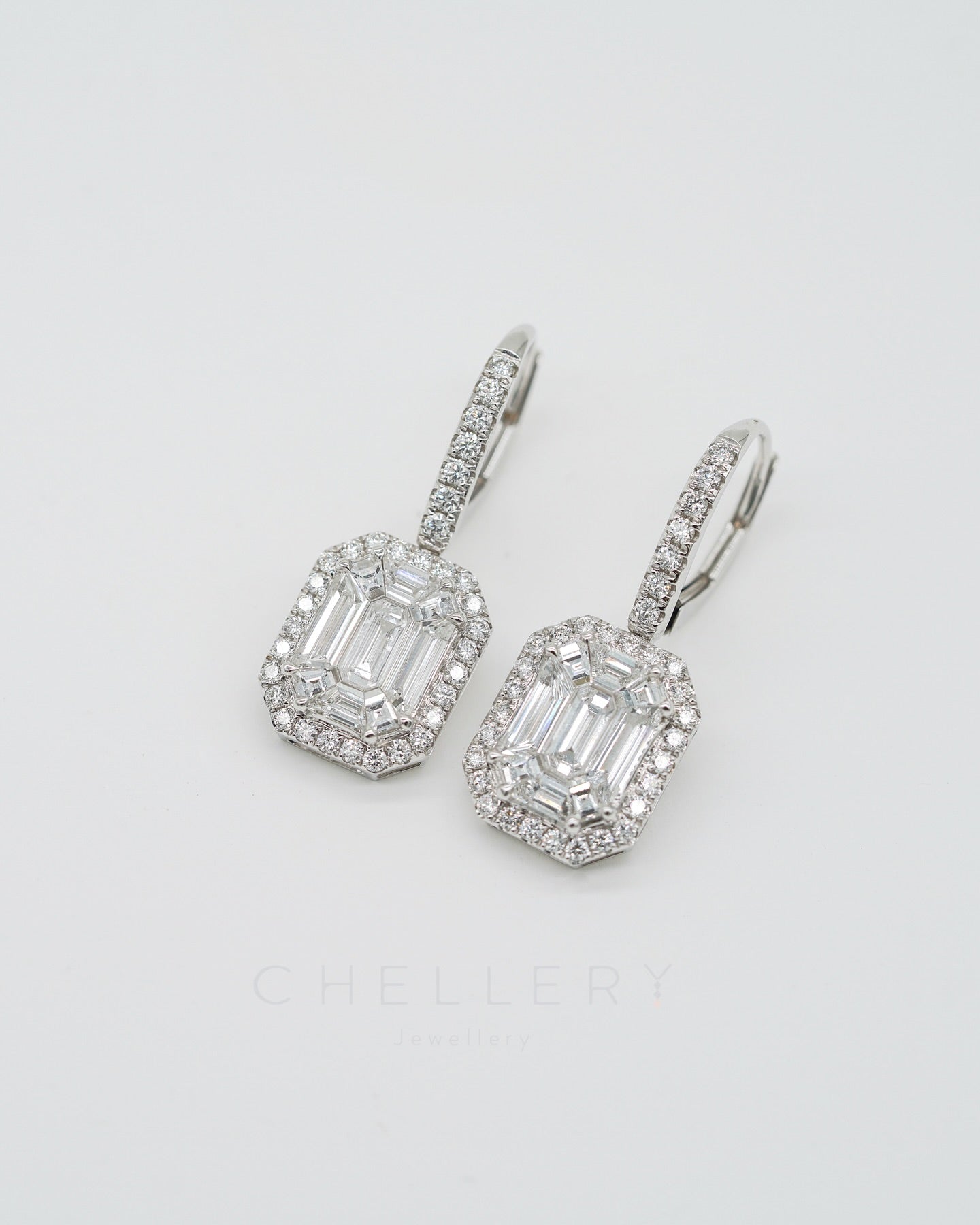 Emerald pie cut Diamond Hoop Earrings
