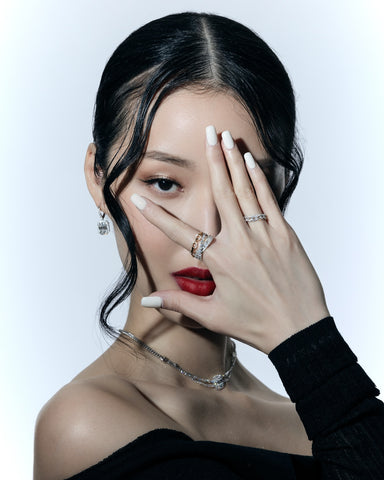 Dual-color french lace diamond 2-in-1 chain ring