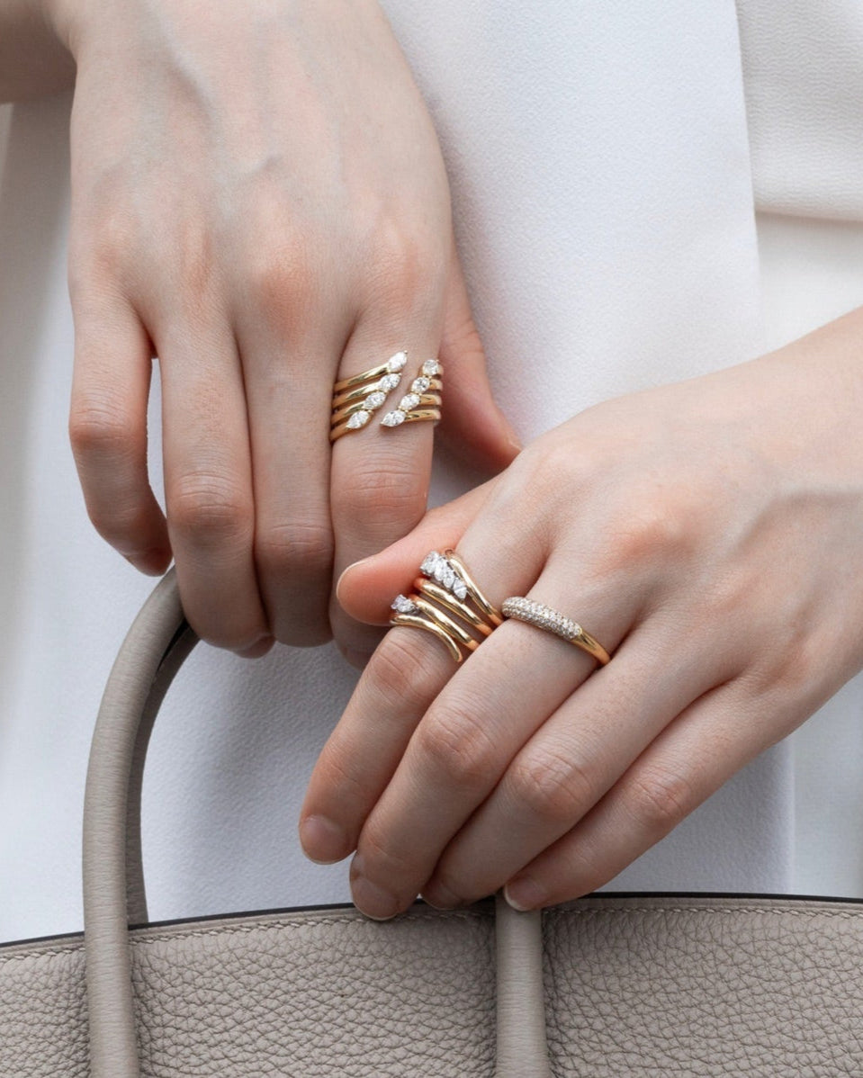 Marquise-shaped Layers Open Ring