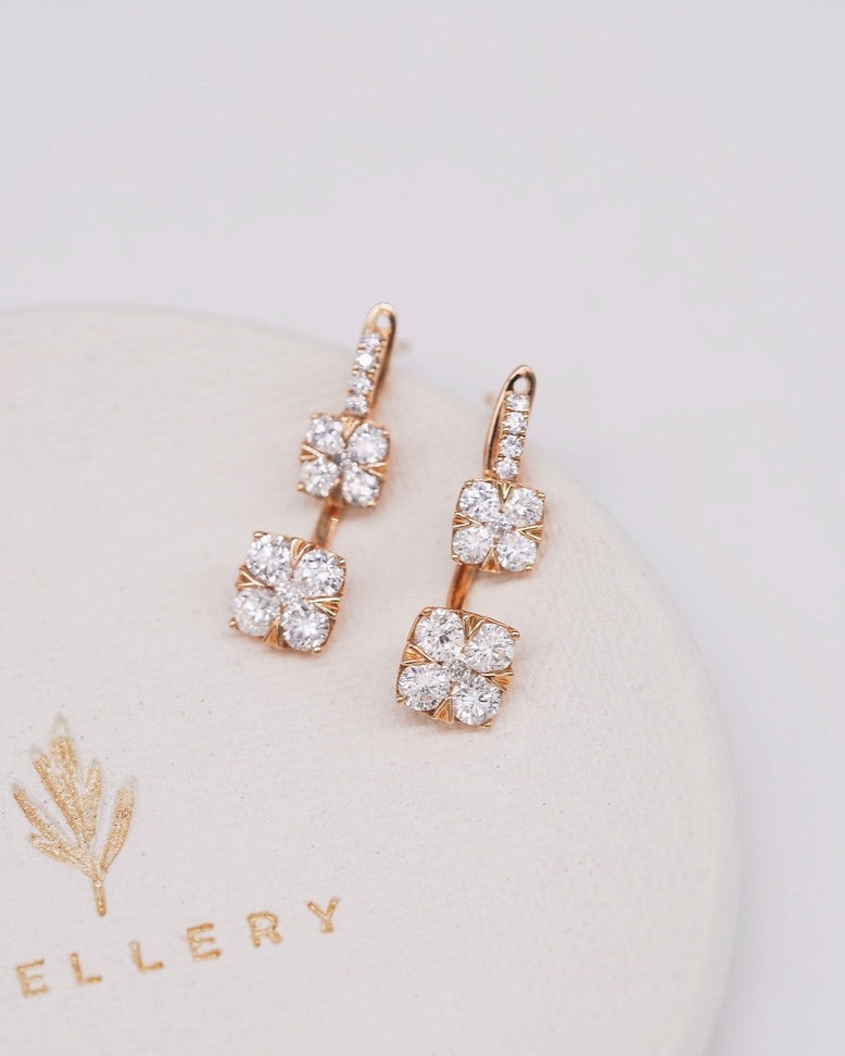 Flower in Square 2-way Earrings with Jacket