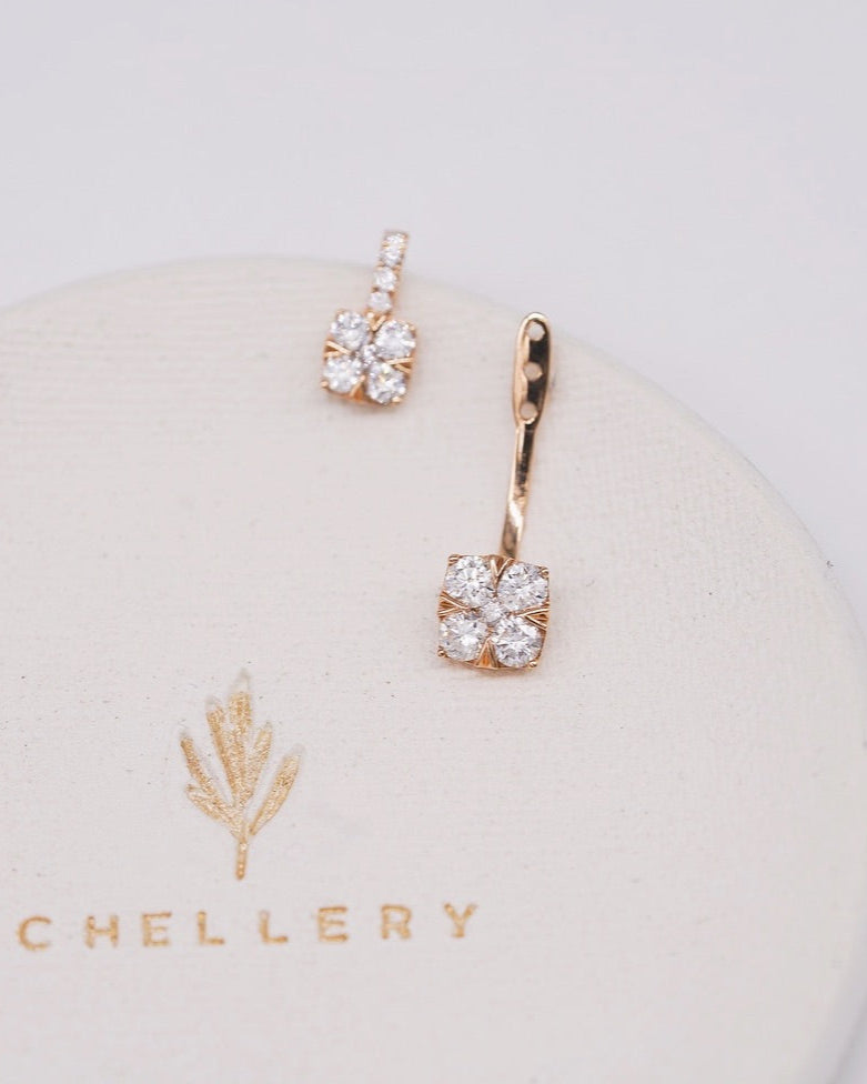 Flower in Square 2-way Earrings with Jacket