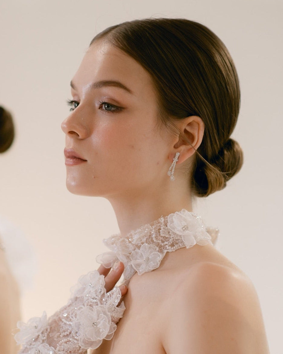 Ribbon Diamond Earrings with Pear Shaped Drop