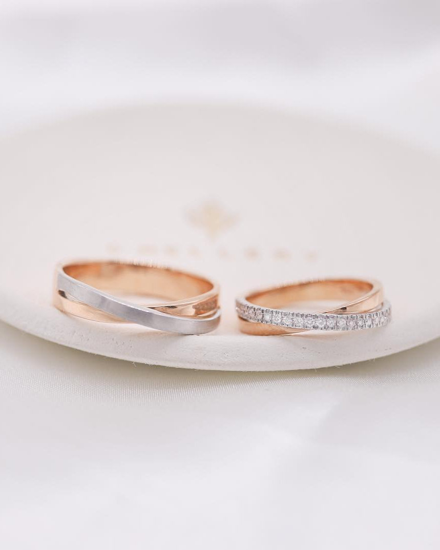 Cross Matte Rose Gold Wedding Rings
