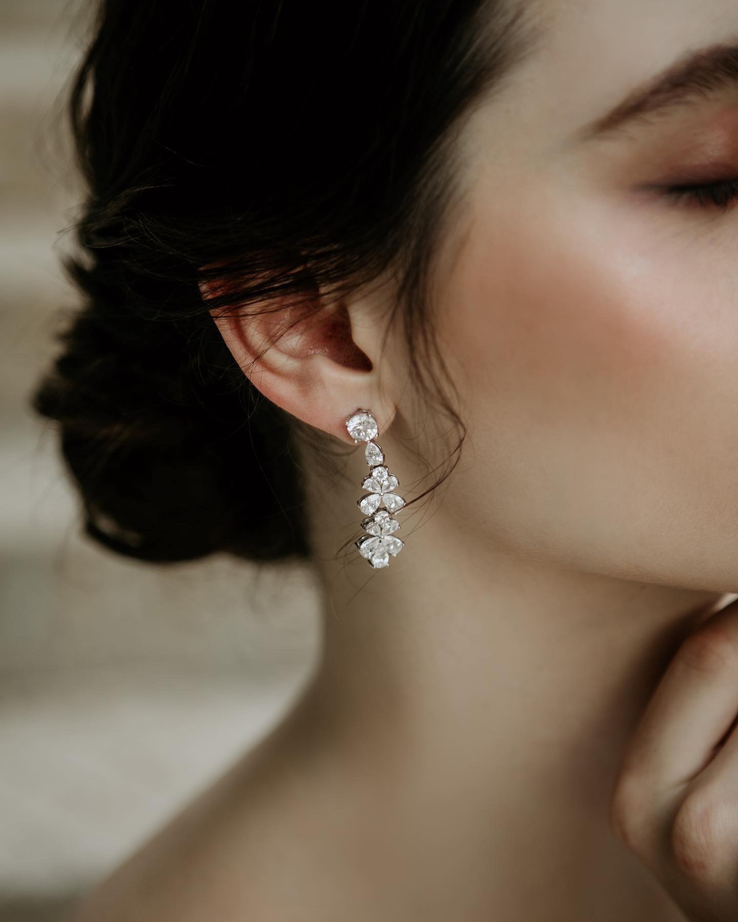 Round and Pear-shaped Diamond Floral Earrings