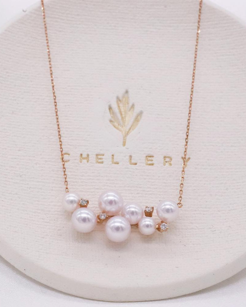 Japanese Akoya Pearl & Diamond Cluster Charm Necklace