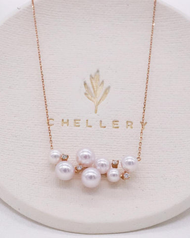Japanese Akoya Pearl & Diamond Cluster Charm Necklace