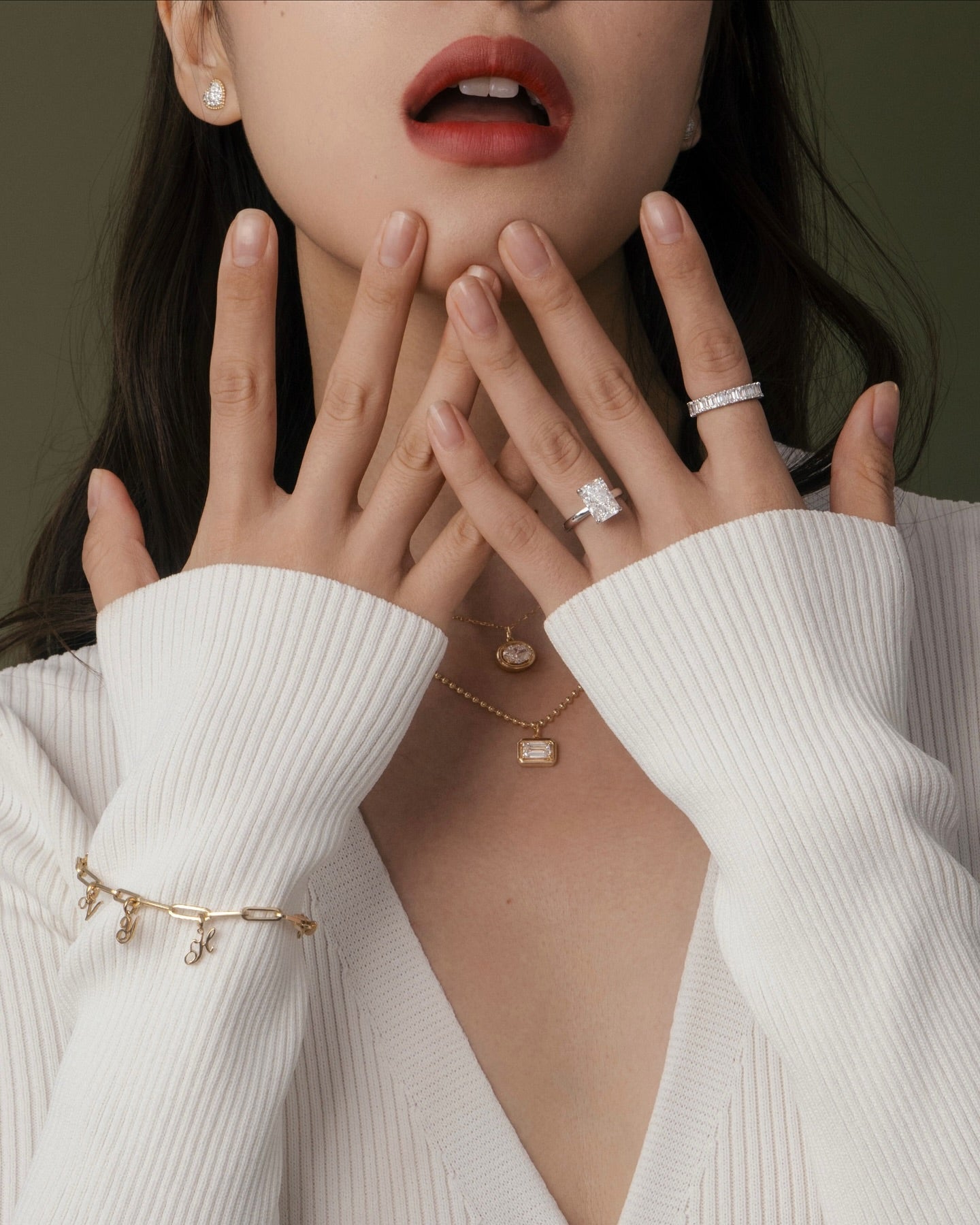 Emerald-cut and 3/4 Band Diamond Ring