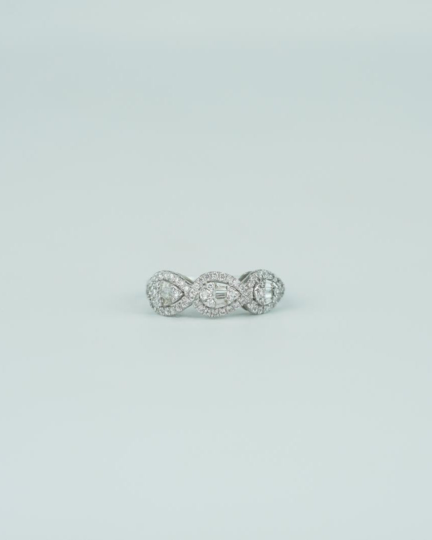 Triple Pear-shaped Halo Diamond Ring