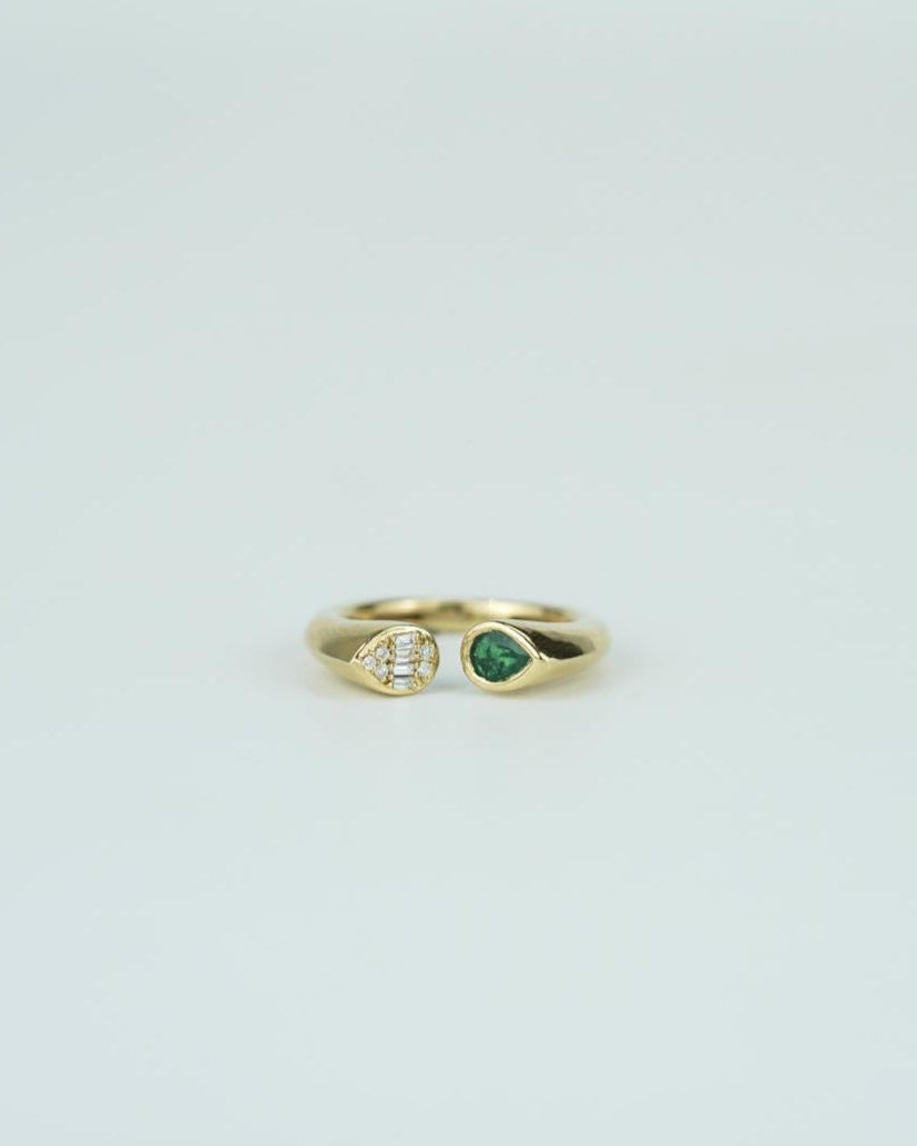 Diamond & Emerald Croissant Ring