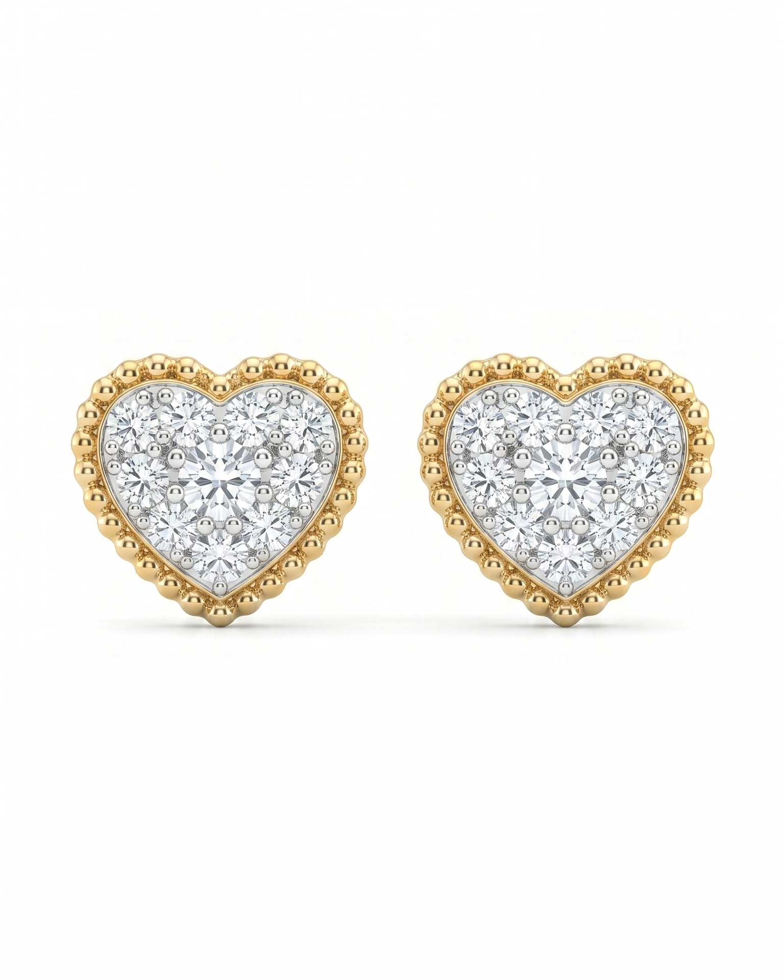 Beaded Heart Pave Diamond Earrings