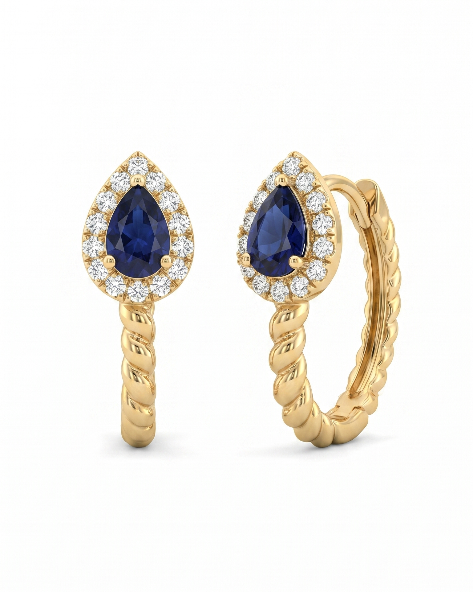 Beaded 18K Gold Blue Sapphire & Diamond Earrings