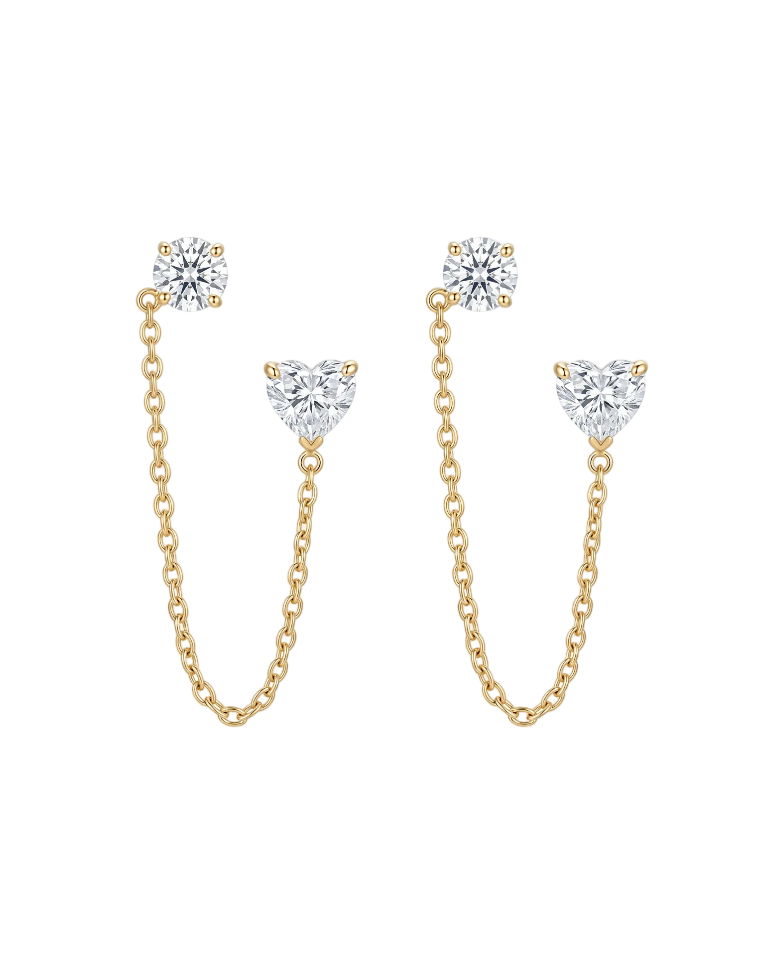 Heart & Round Diamond Double Studs Earrings