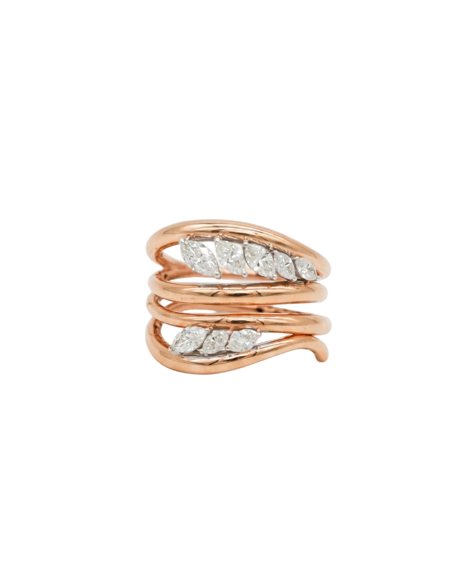 Marquise-shaped Curve Layers Diamond Ring