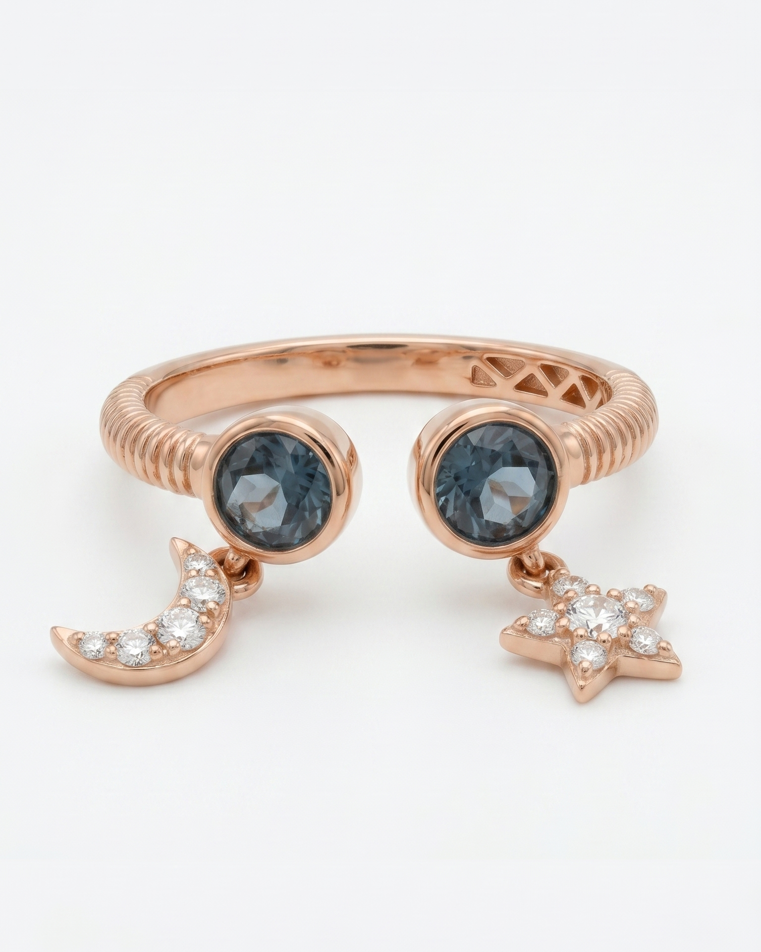 Diamond and Aquamarine Star & Moon Baby Ring