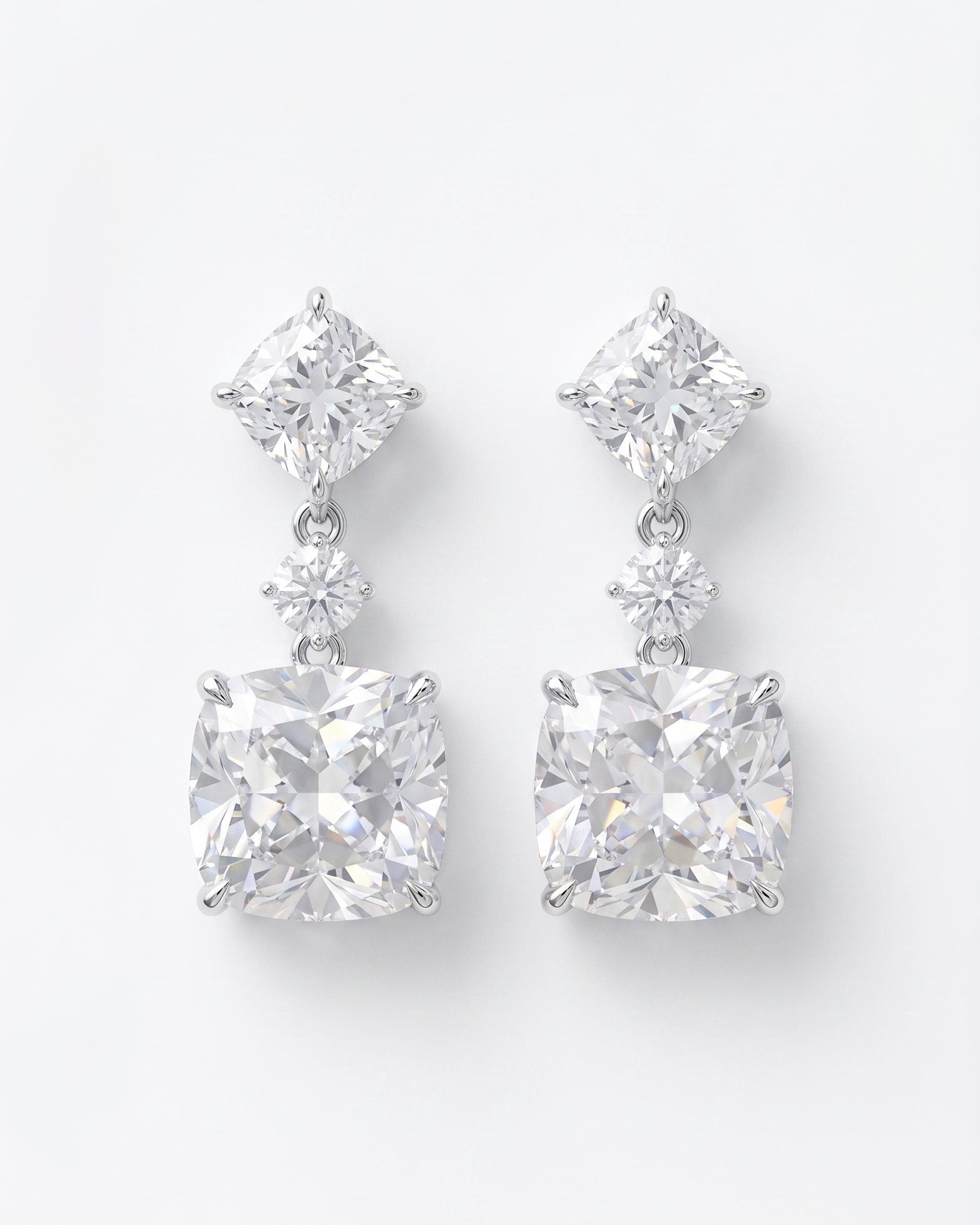 Round and Cushion-Cut Diamond Drop Earrings