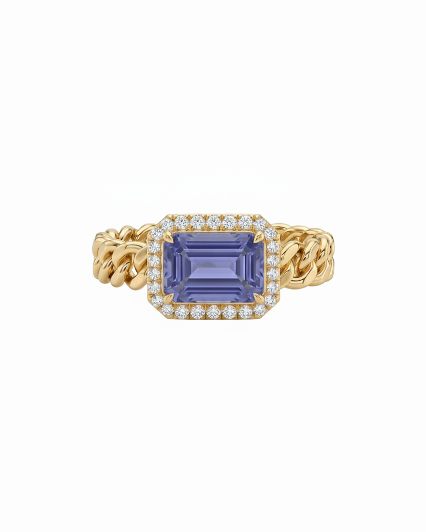 Blue Sapphire and Diamond Chain Link Ring