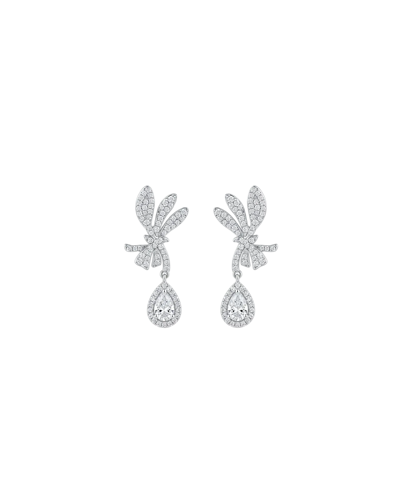 2 Way Ribbon Diamond Earrings with Pear-shape Diamond Drop
