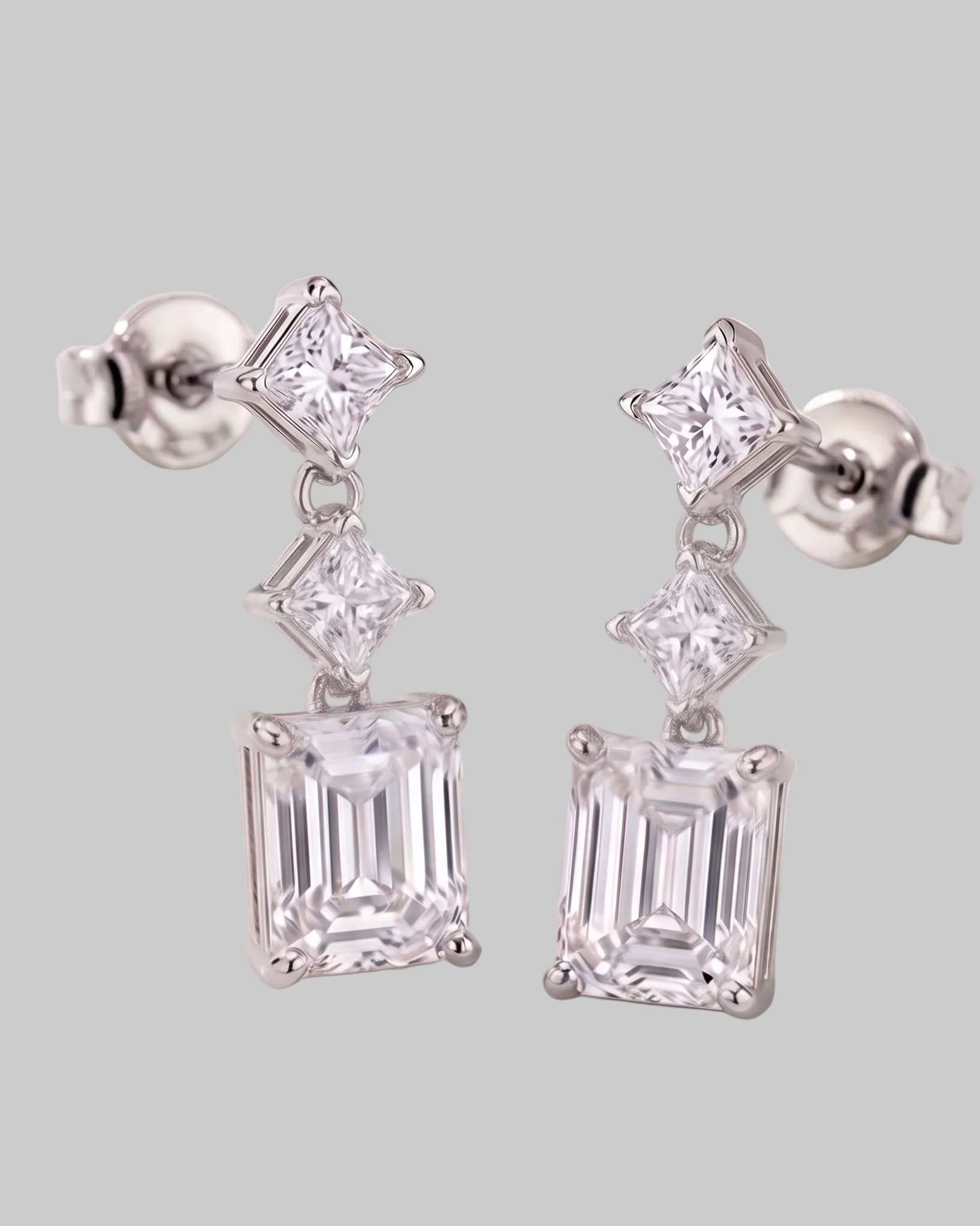 Round and Emerald-Cut Diamond Drop Earrings