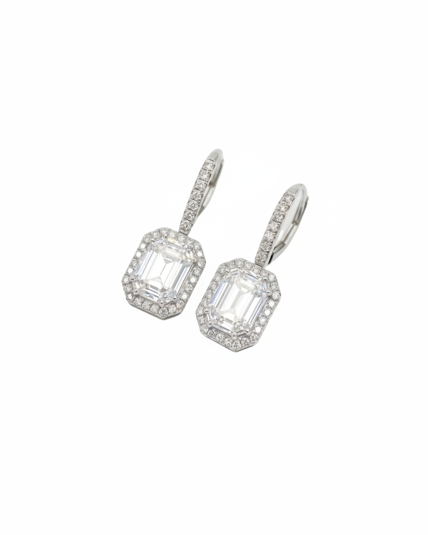 Emerald Pie Cut Diamond Hoop Earrings