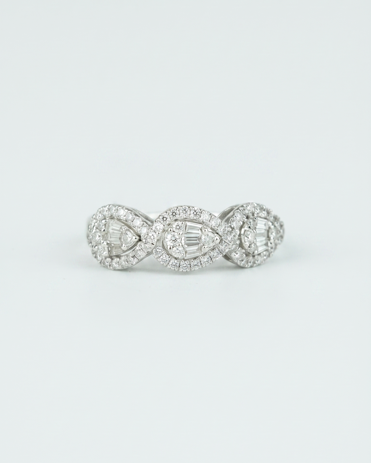 Triple Pear-shaped Halo Diamond Ring