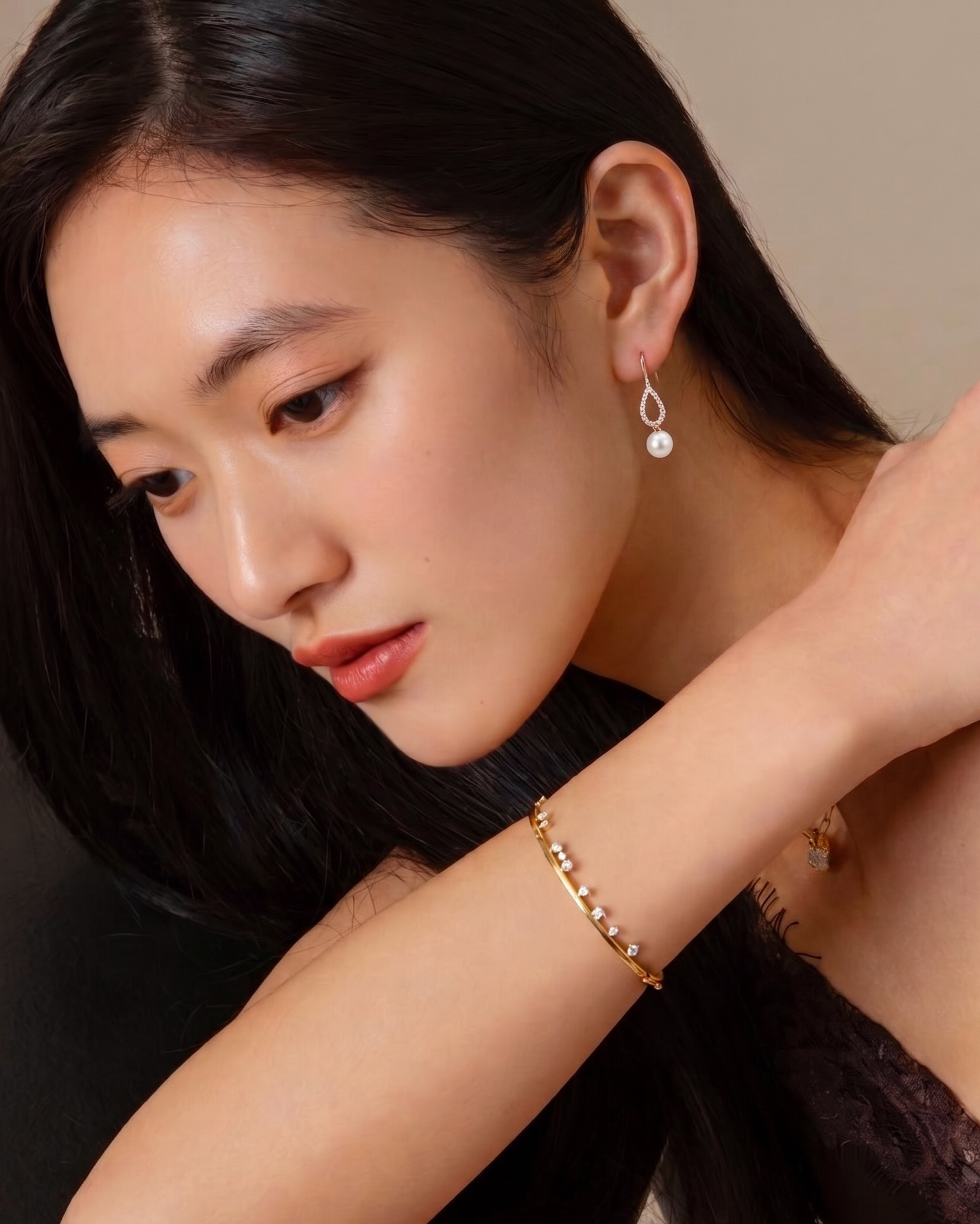 Streamlined Akoya Pearls & Diamond Drop Earrings